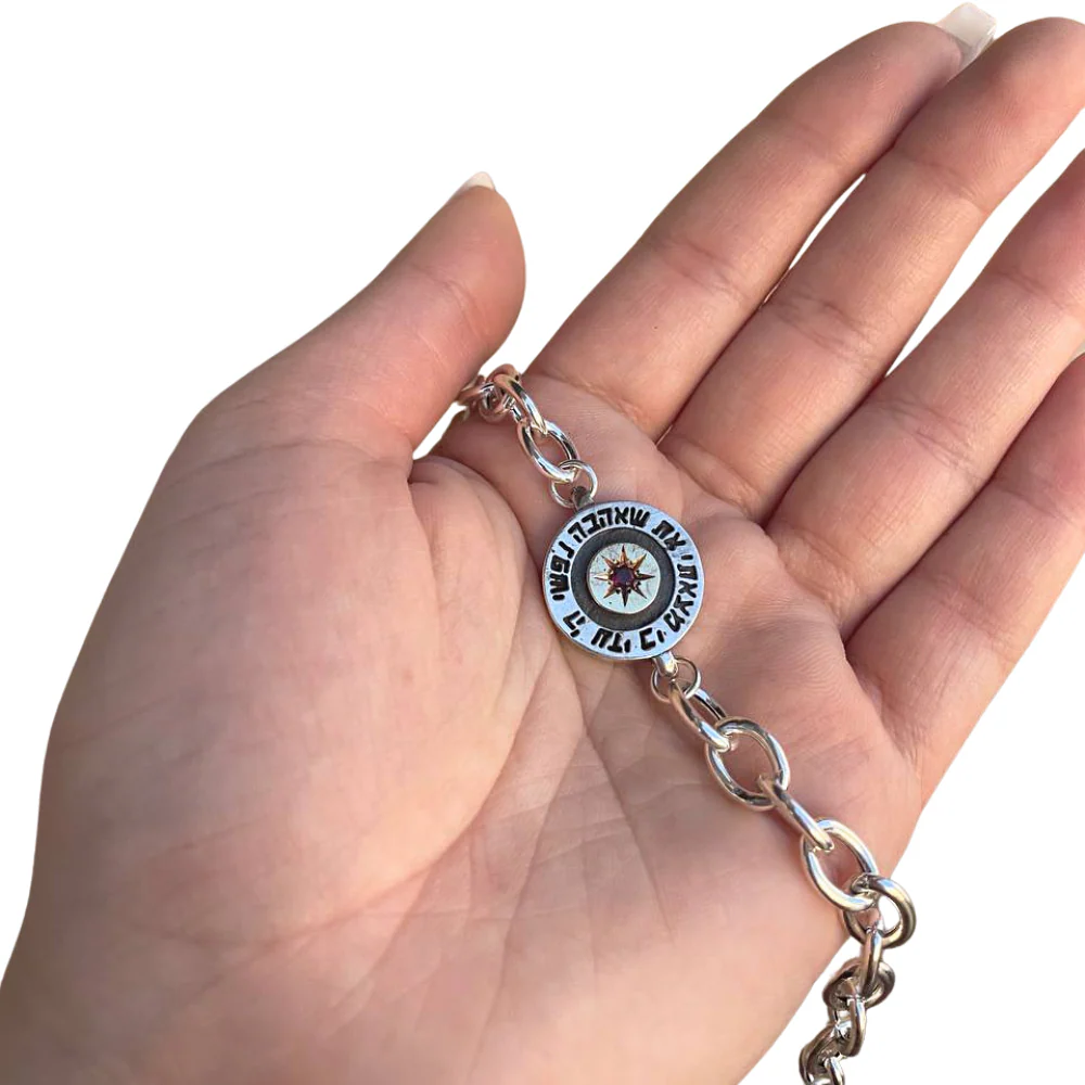 Kabbalah Bracelet with Garnet Stone in 14K Gold and Silver - Image 4