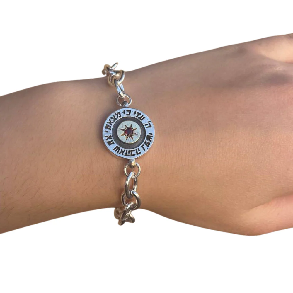 Kabbalah Bracelet with Garnet Stone in 14K Gold and Silver - Image 6