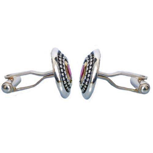 Silver & Gold Ethnic Garnet Cufflinks - Image 3