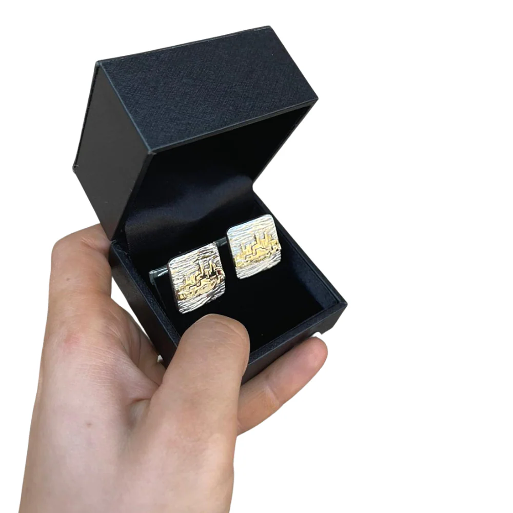 Silver and Gold Jerusalem Square Cufflinks - Image 3