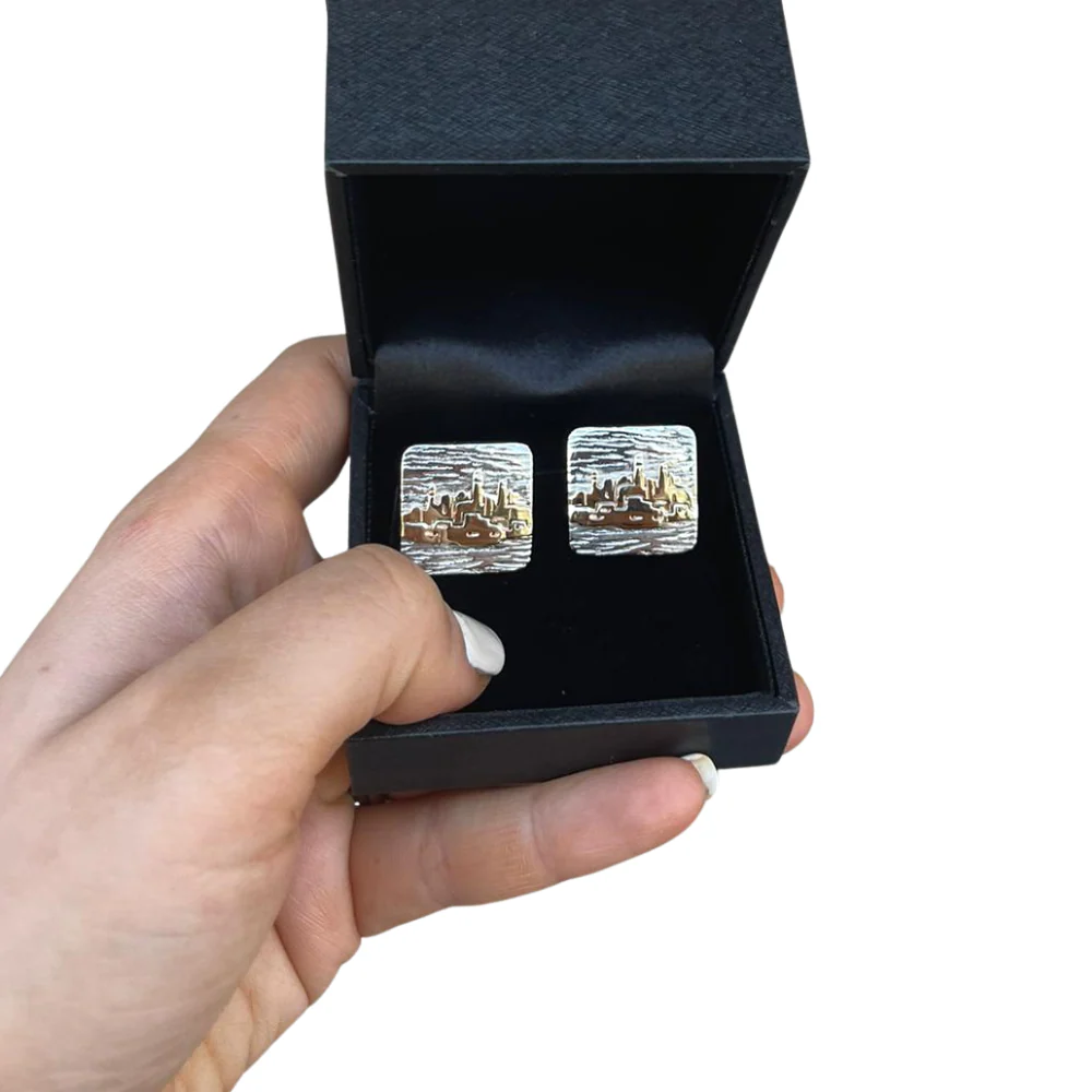 Silver and Gold Jerusalem Square Cufflinks - Image 4