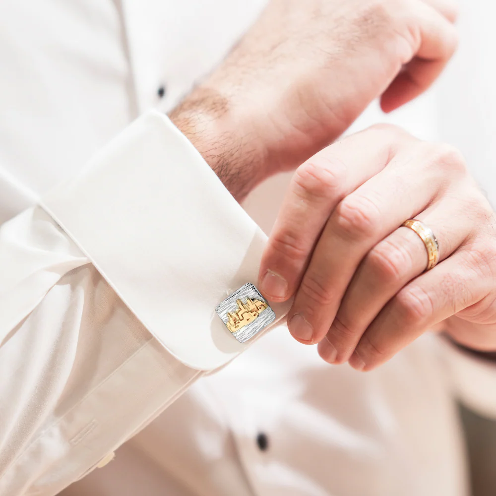 Silver and Gold Jerusalem Square Cufflinks - Image 7