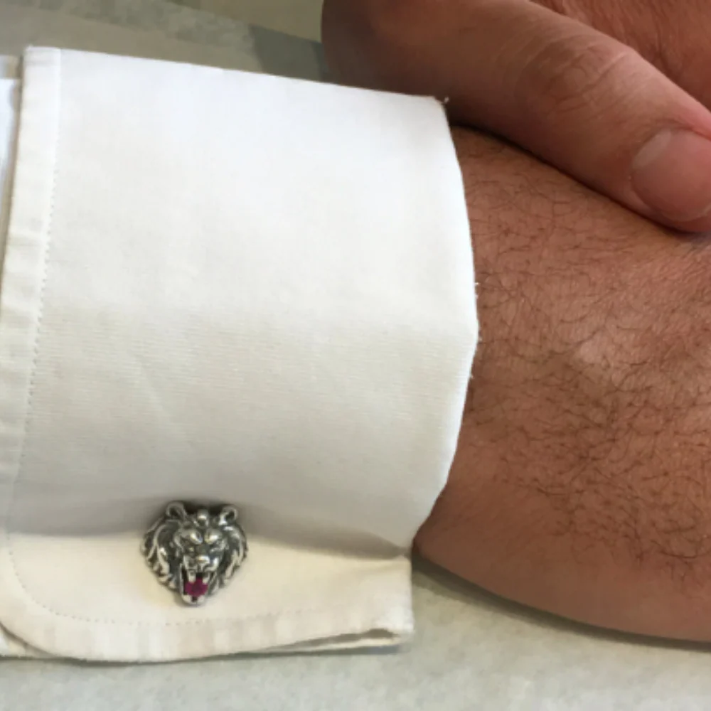 Sterling Silver Ruby Lion of Judah Cufflinks - Image 3