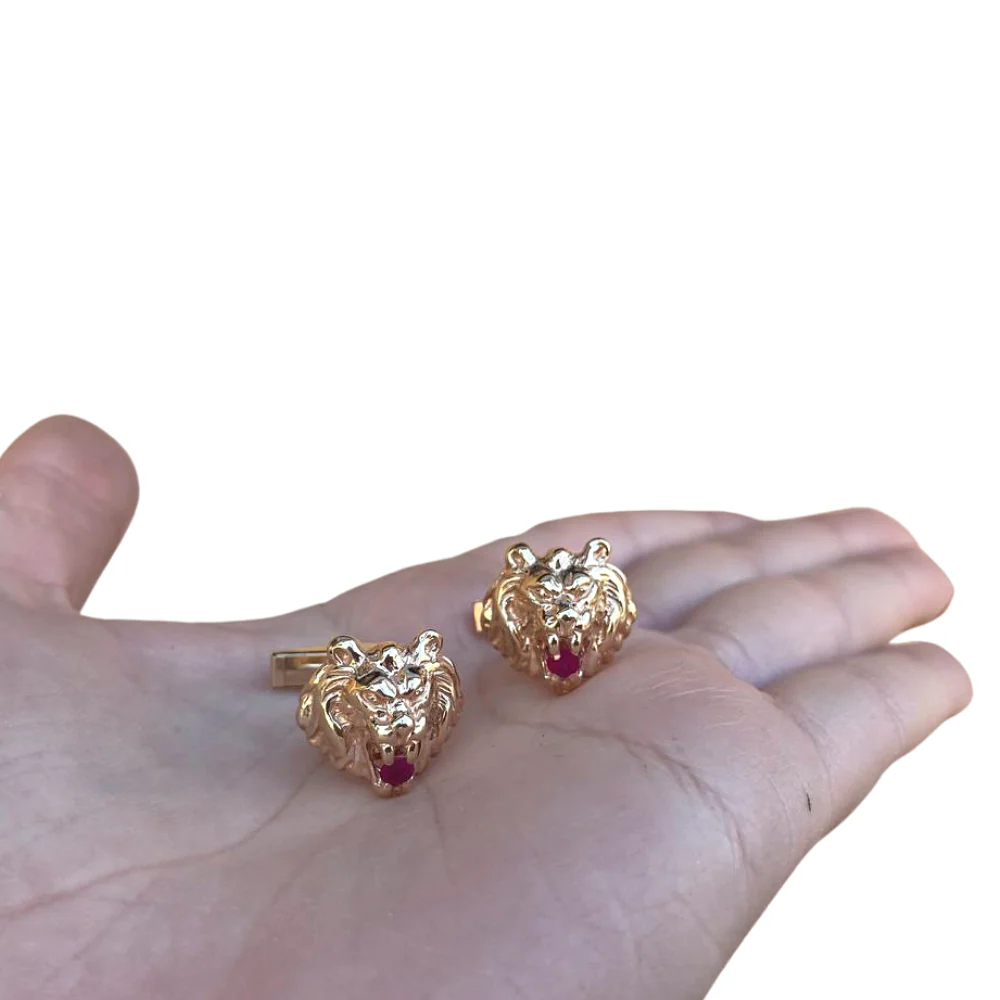 Lion of Judah Ruby Cufflinks in 14k Gold - Image 4