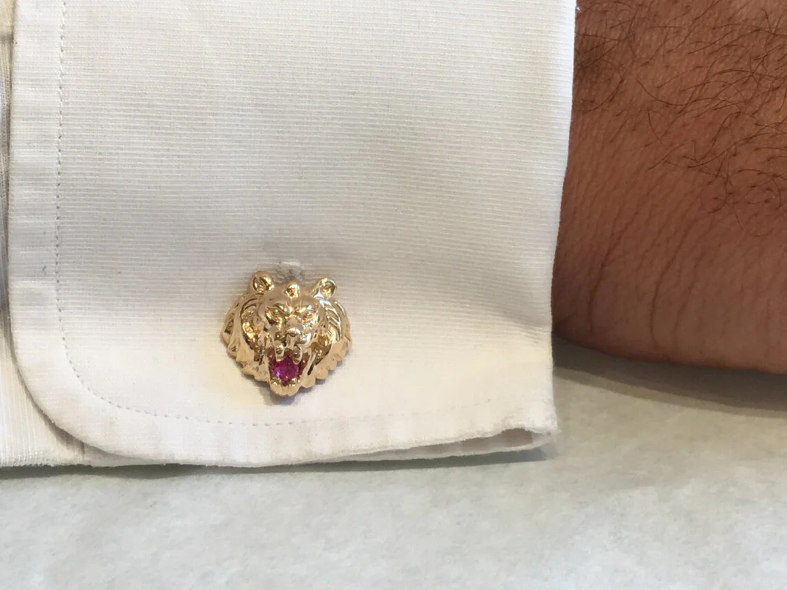 Lion of Judah Ruby Cufflinks in 14k Gold - Image 6