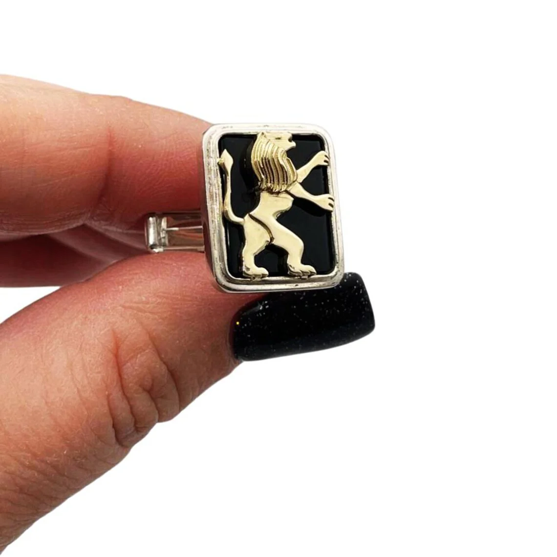14k Gold Lion of Judah Silver and Onyx Cufflinks - Image 7