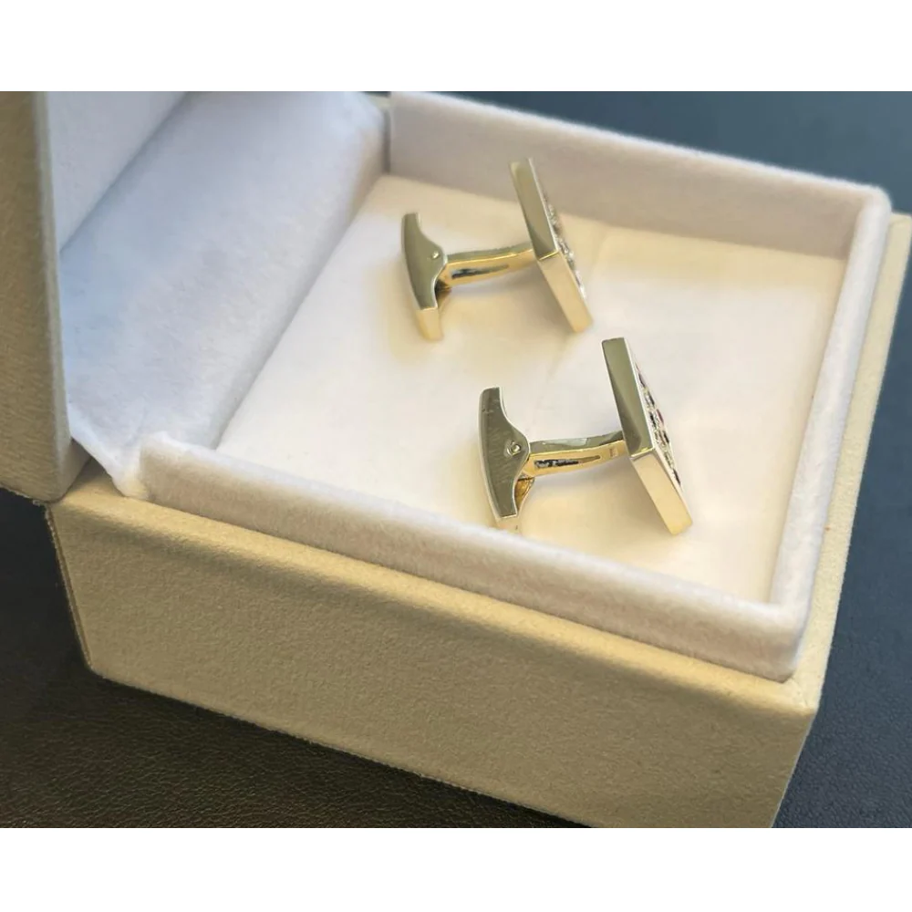 14k Yellow Gold Hoshen Cufflinks with 12 Gemstones - Image 3