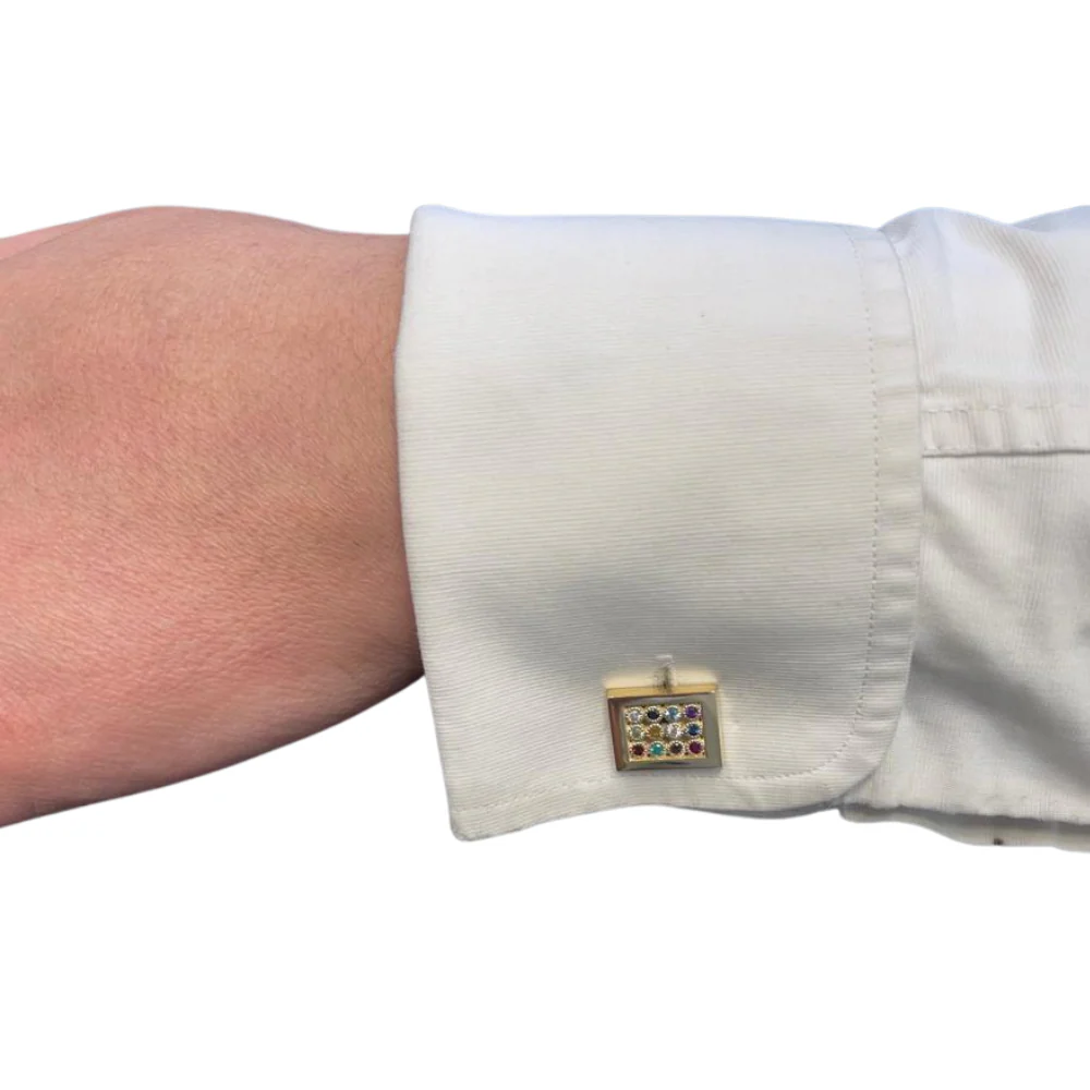 14k Yellow Gold Hoshen Cufflinks with 12 Gemstones - Image 4