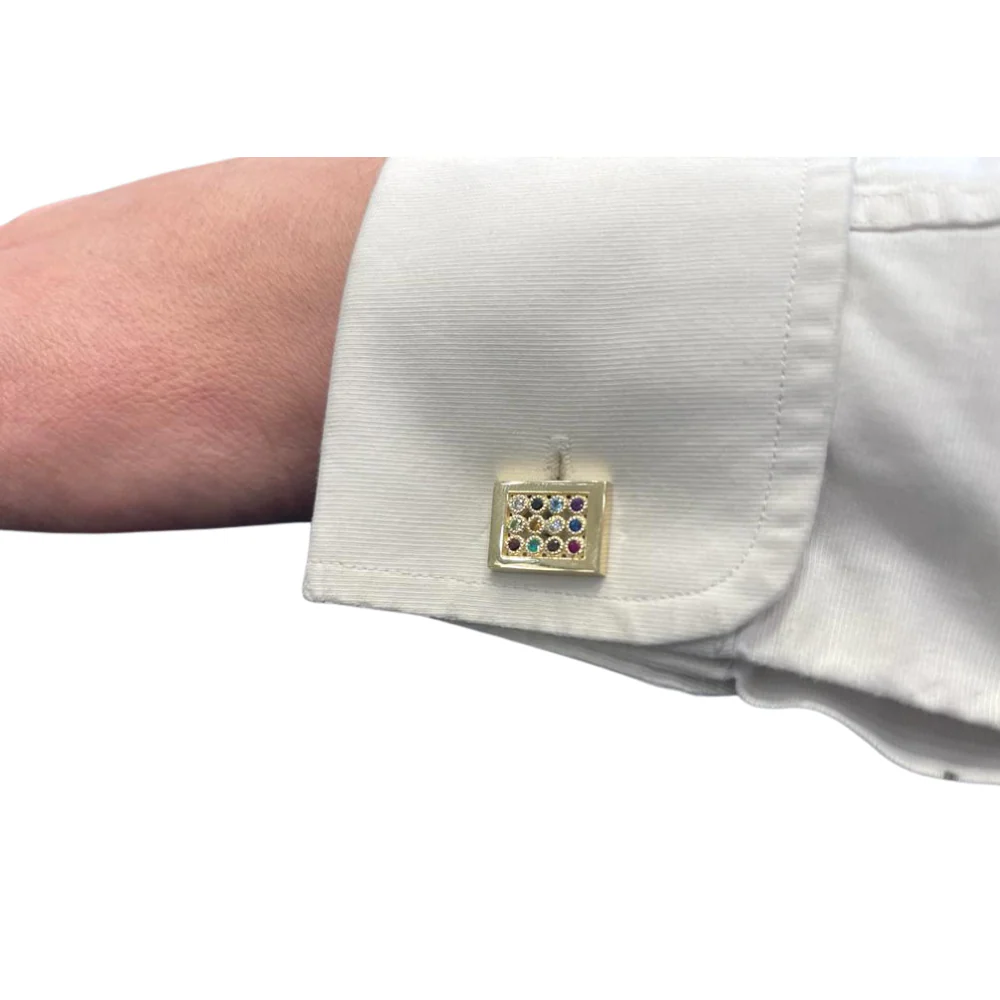 14k Yellow Gold Hoshen Cufflinks with 12 Gemstones - Image 5