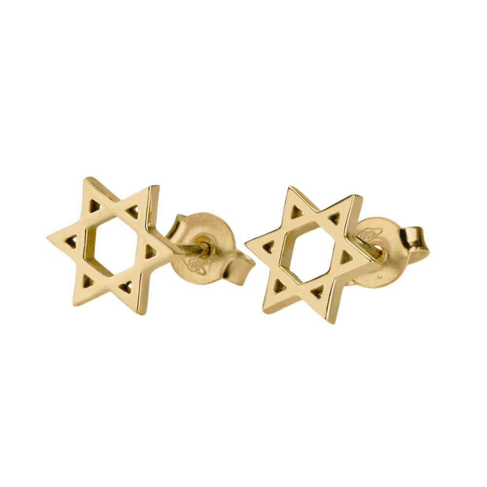 14K Gold Star of David Stud Earrings - Image 2