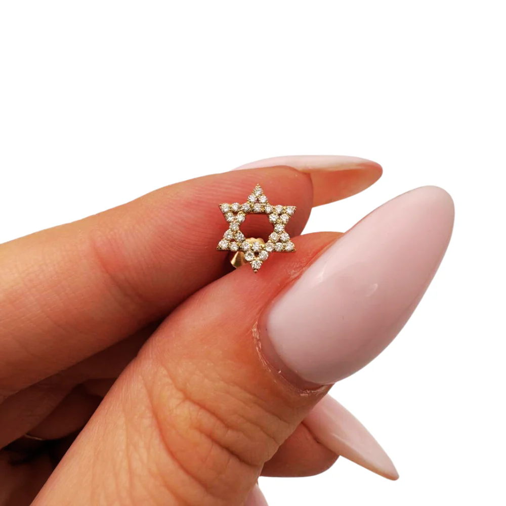 Star of David Diamond Stud Earrings in 14K Gold - Image 2