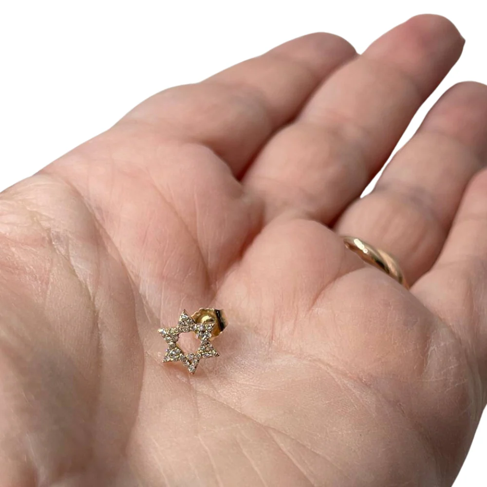 Star of David Diamond Stud Earrings in 14K Gold - Image 4
