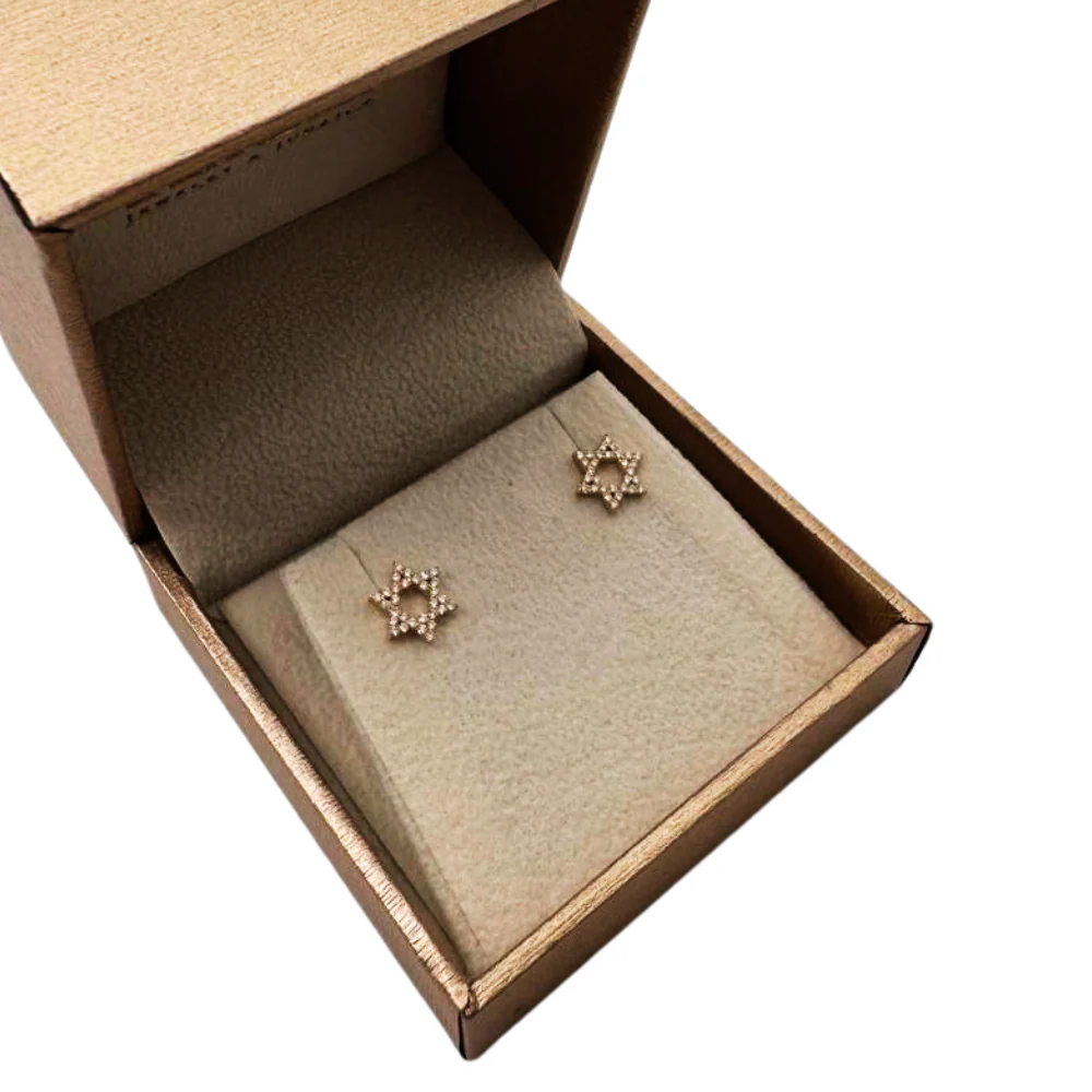 Star of David Diamond Stud Earrings in 14K Gold - Image 6