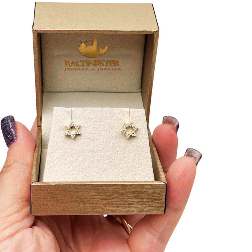Star of David Diamond Stud Earrings in 14K Gold - Image 7