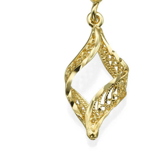14k Yellow Gold Yemenite Filigree Dangle Earrings - Image 2