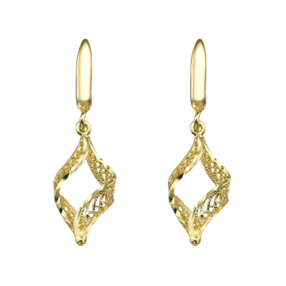 14k Yellow Gold Yemenite Filigree Dangle Earrings - Image 3