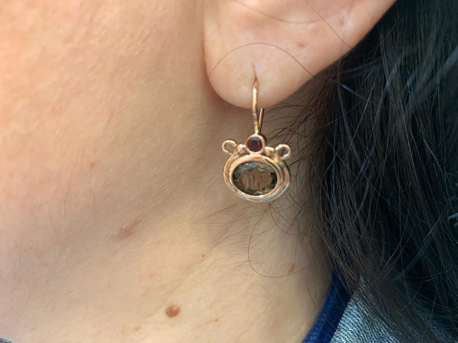14k Rose Gold Smoky Topaz Garnets Pomegranate Hook Earrings - Image 8