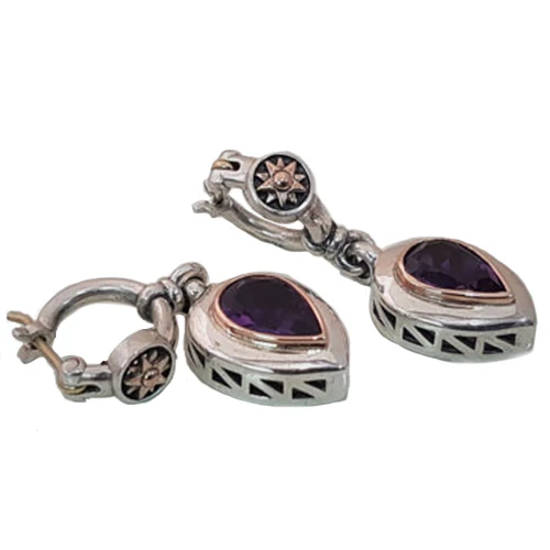 Dangle Earings With Silver, Gold, and Amethyst Gemstone - Image 3