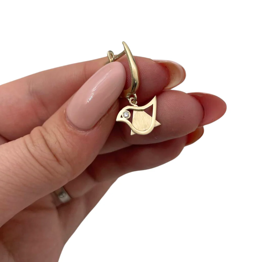 14k Gold Diamond Star of David and Dove Earrings - Image 2