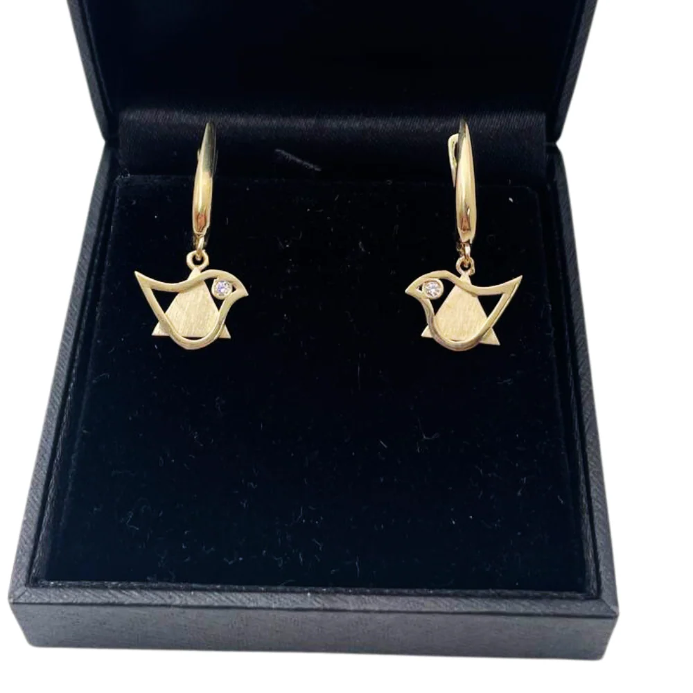 14k Gold Diamond Star of David and Dove Earrings - Image 4