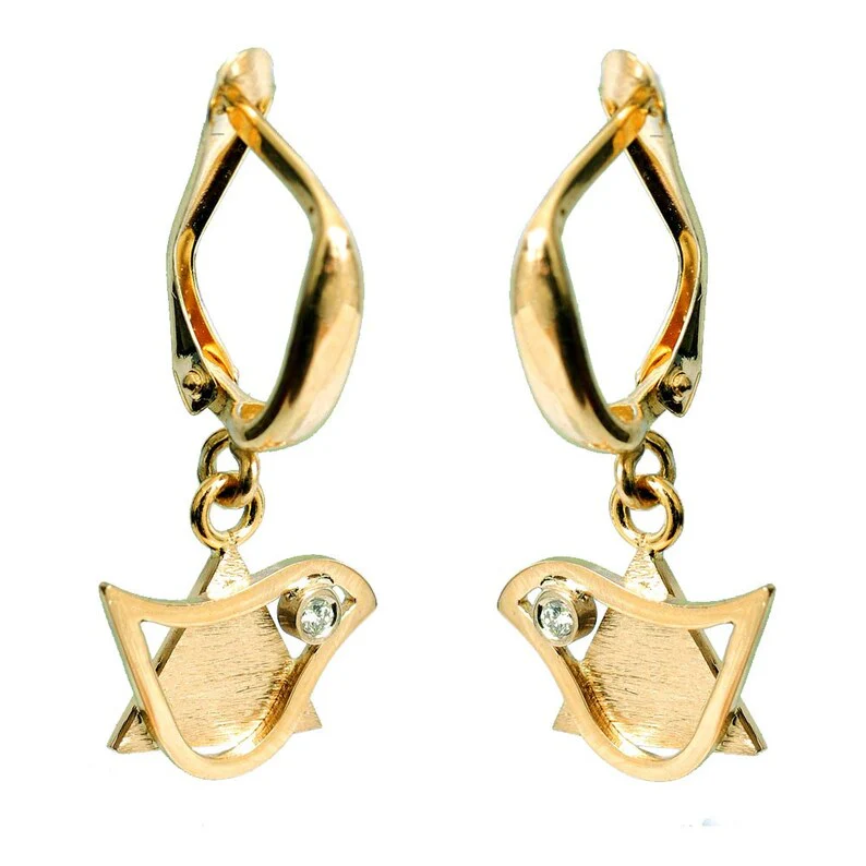 14k Gold Diamond Star of David and Dove Earrings - Image 7