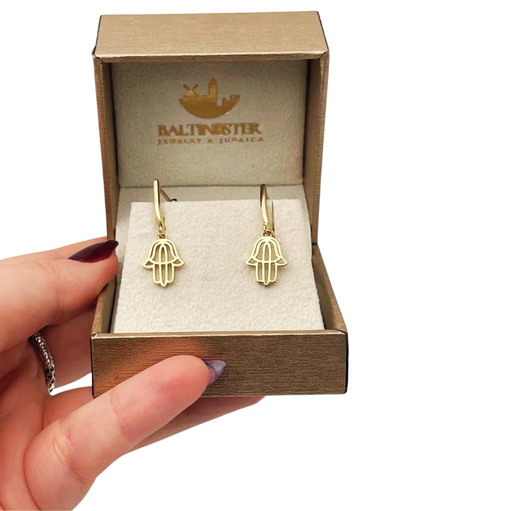 Hamsa Dangling Earrings in 14K Gold - Image 4