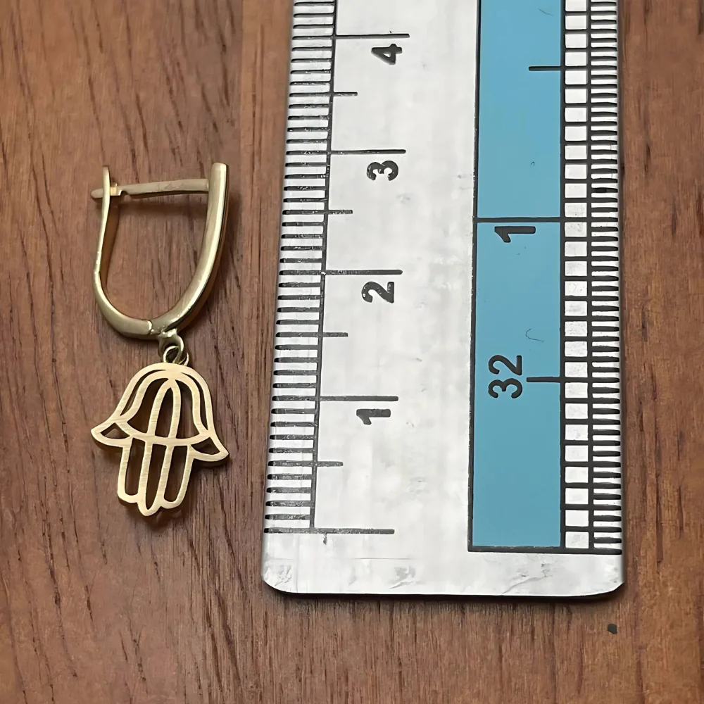 Hamsa Dangling Earrings in 14K Gold - Image 6