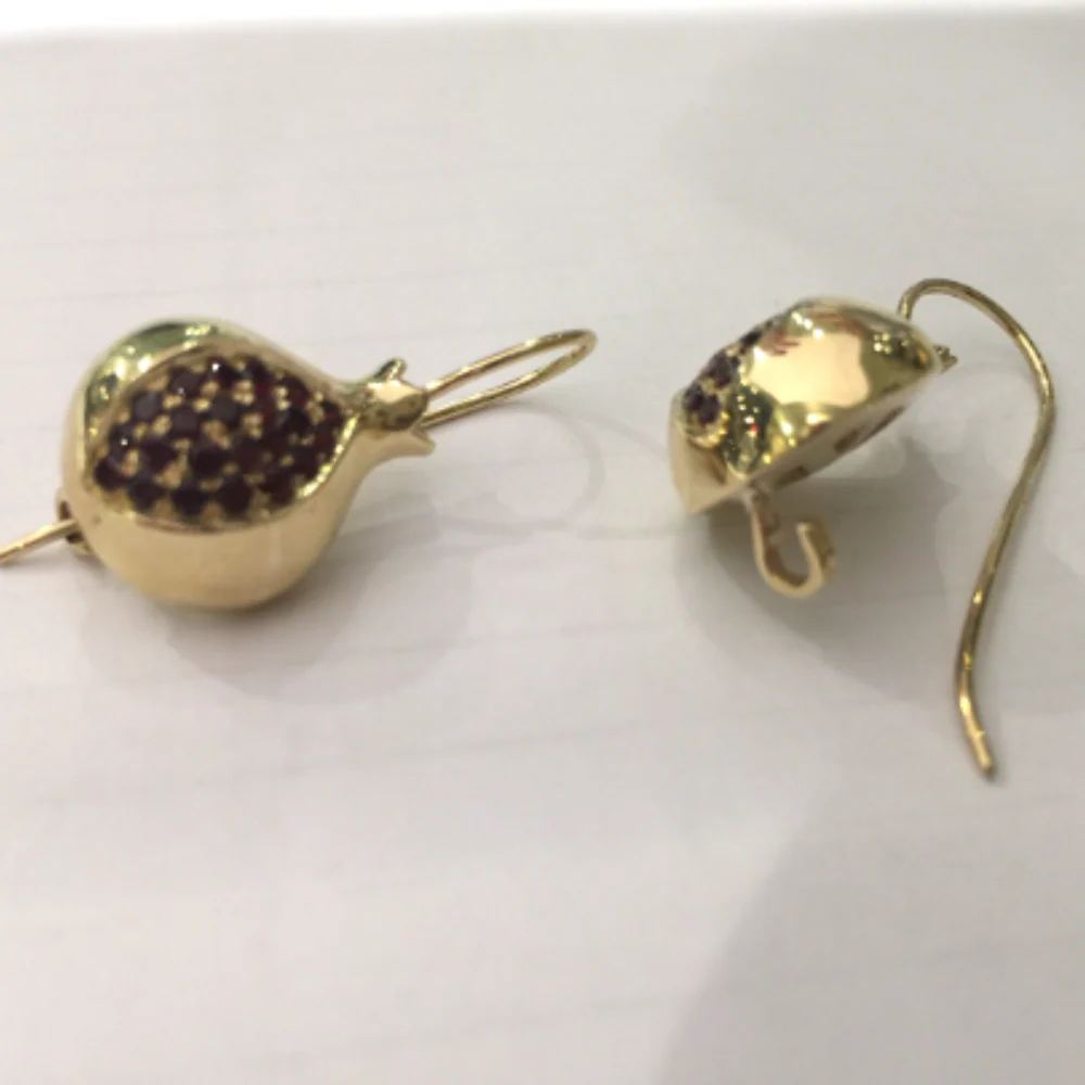 Pomegranate Garnet Earrings in 14K Gold - Image 3