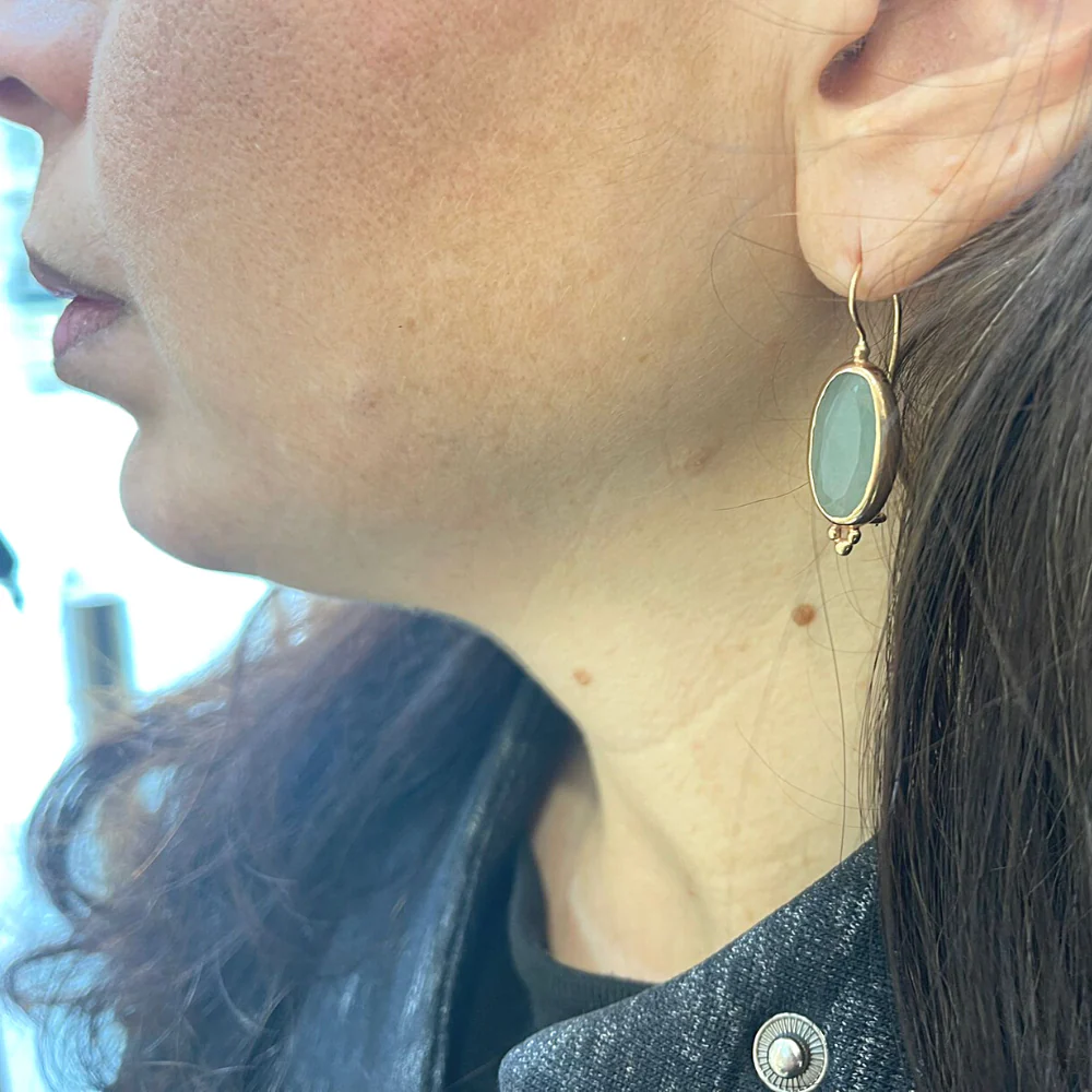 14K Rose Gold Oval Aquamarine Earrings - Image 3