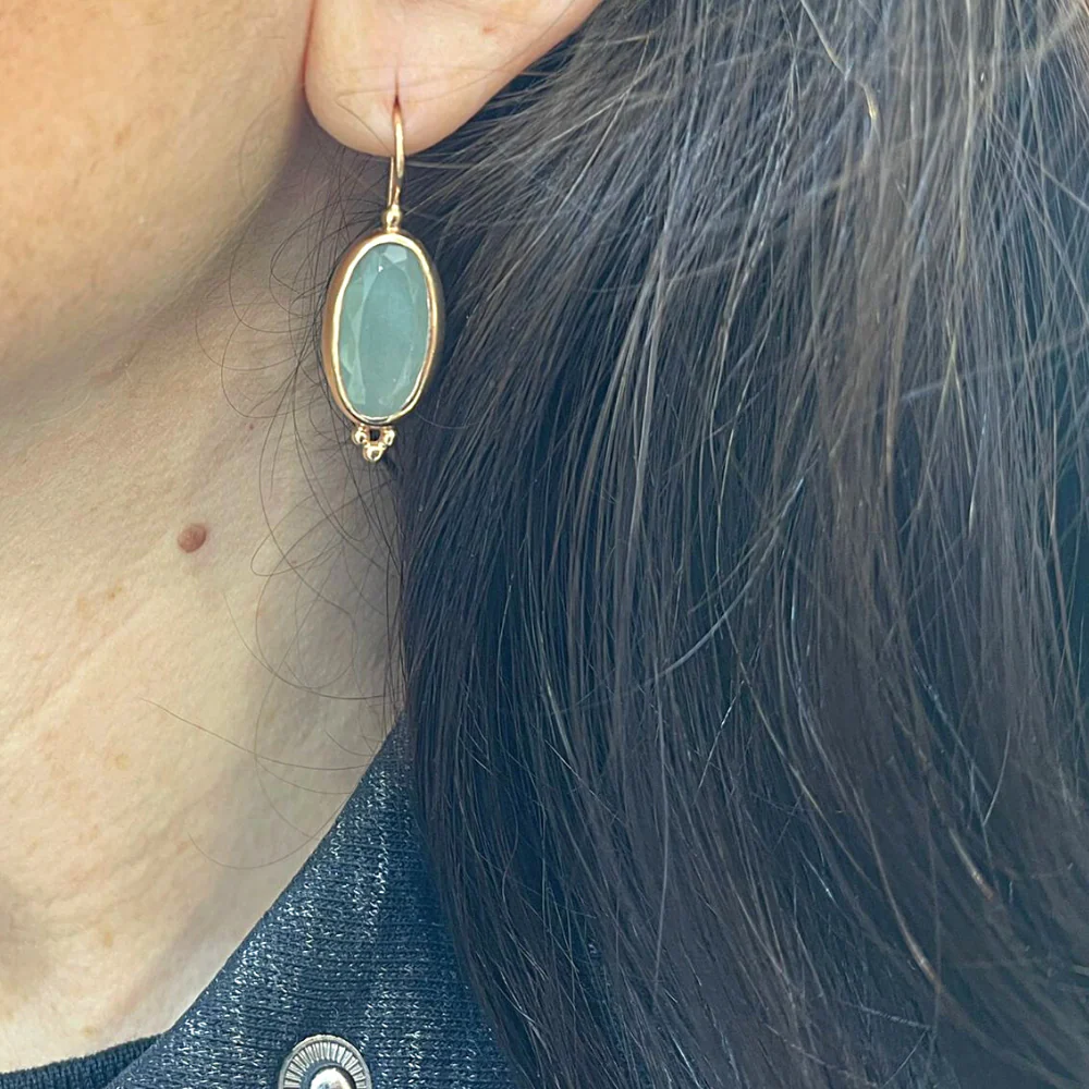 14K Rose Gold Oval Aquamarine Earrings - Image 4
