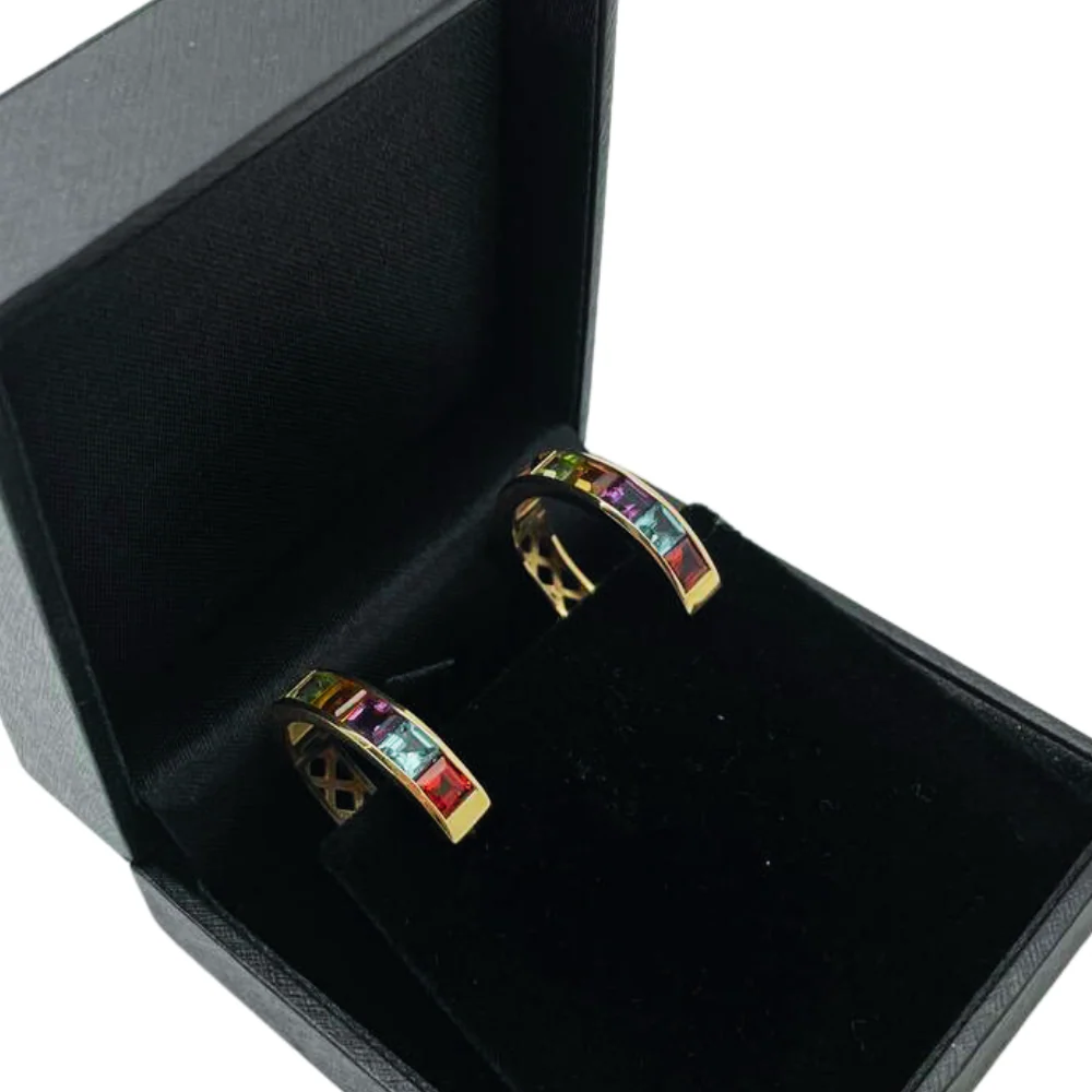Colourful Gemstone Gypsy Hoop Earrings in 14k Gold - Image 5