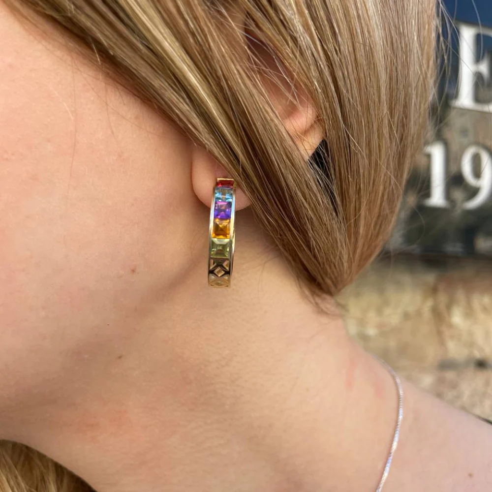 Colourful Gemstone Gypsy Hoop Earrings in 14k Gold - Image 6