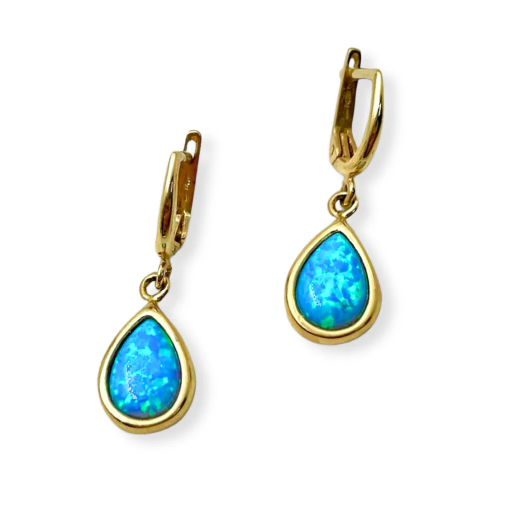 Blue Opalite Teardrop Earrings in 14K Gold - Image 7