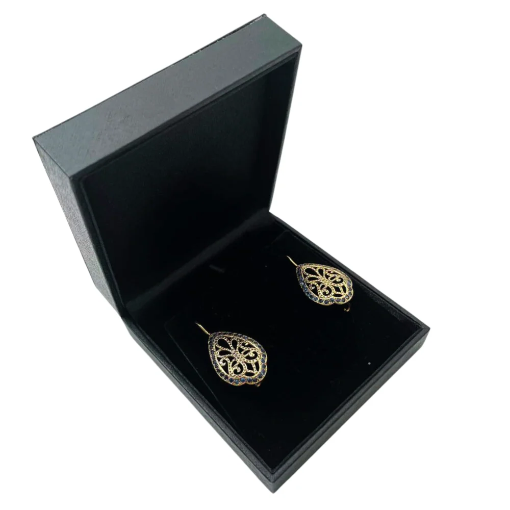 Vintage Style Blue Sapphire Earrings in 14K Gold - Image 4