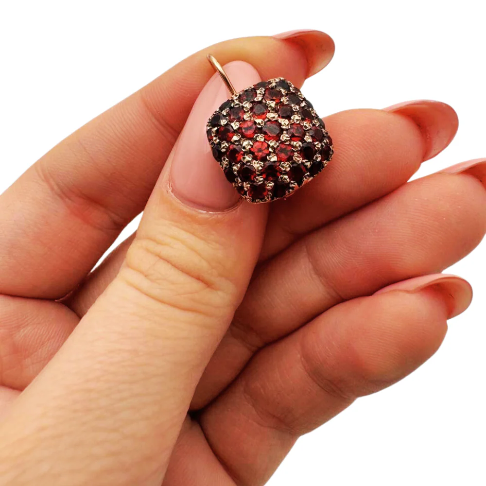 14K Rose Gold Garnet Pavé Square Earrings - Image 2