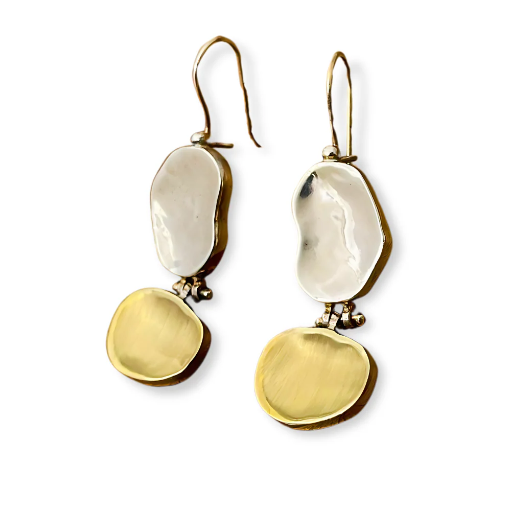 Nugget Earrings - Jerusalem stone inspired style in Silver and Gold - Image 3