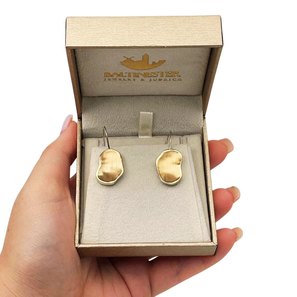 Jerusalem Stone Style Single Nugget Earrings in Silver and Gold - Image 4