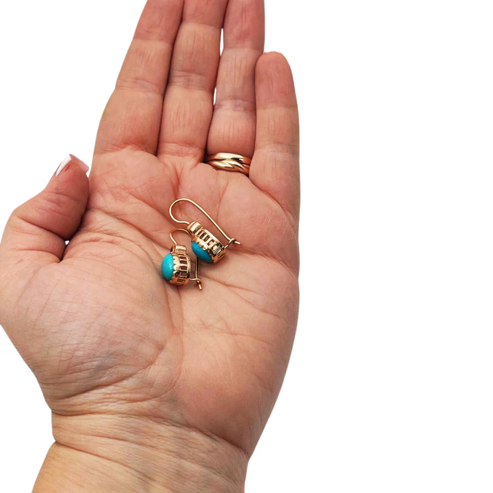 Oval Turquoise & Garnet Earrings in 14K Rose Gold - Image 3