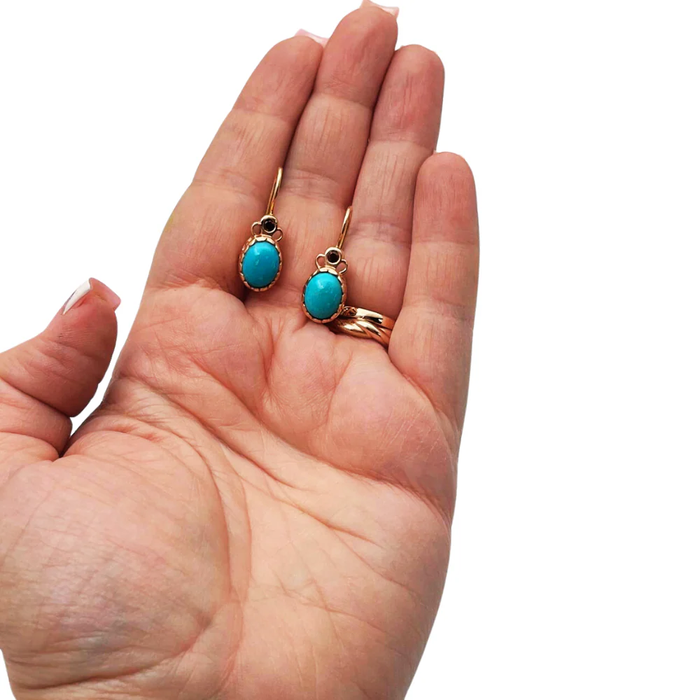 Oval Turquoise & Garnet Earrings in 14K Rose Gold - Image 5