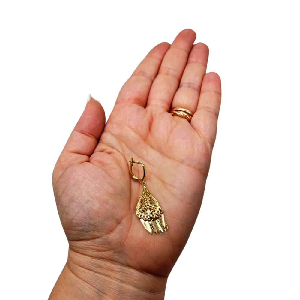 14K Gold Teardrop Fringe Filigree Earrings - Image 6