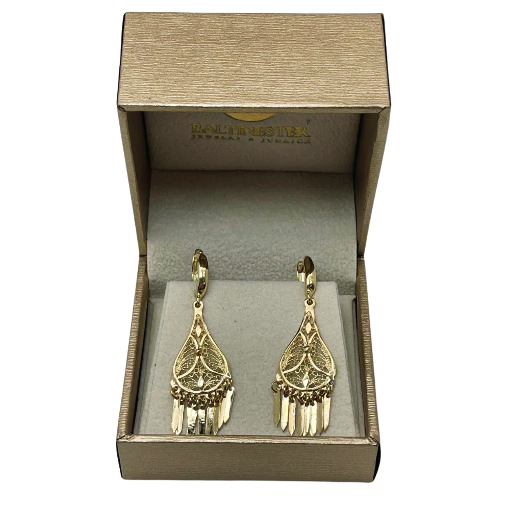 14K Gold Teardrop Fringe Filigree Earrings - Image 7