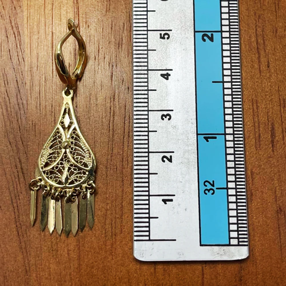 14K Gold Teardrop Fringe Filigree Earrings - Image 9