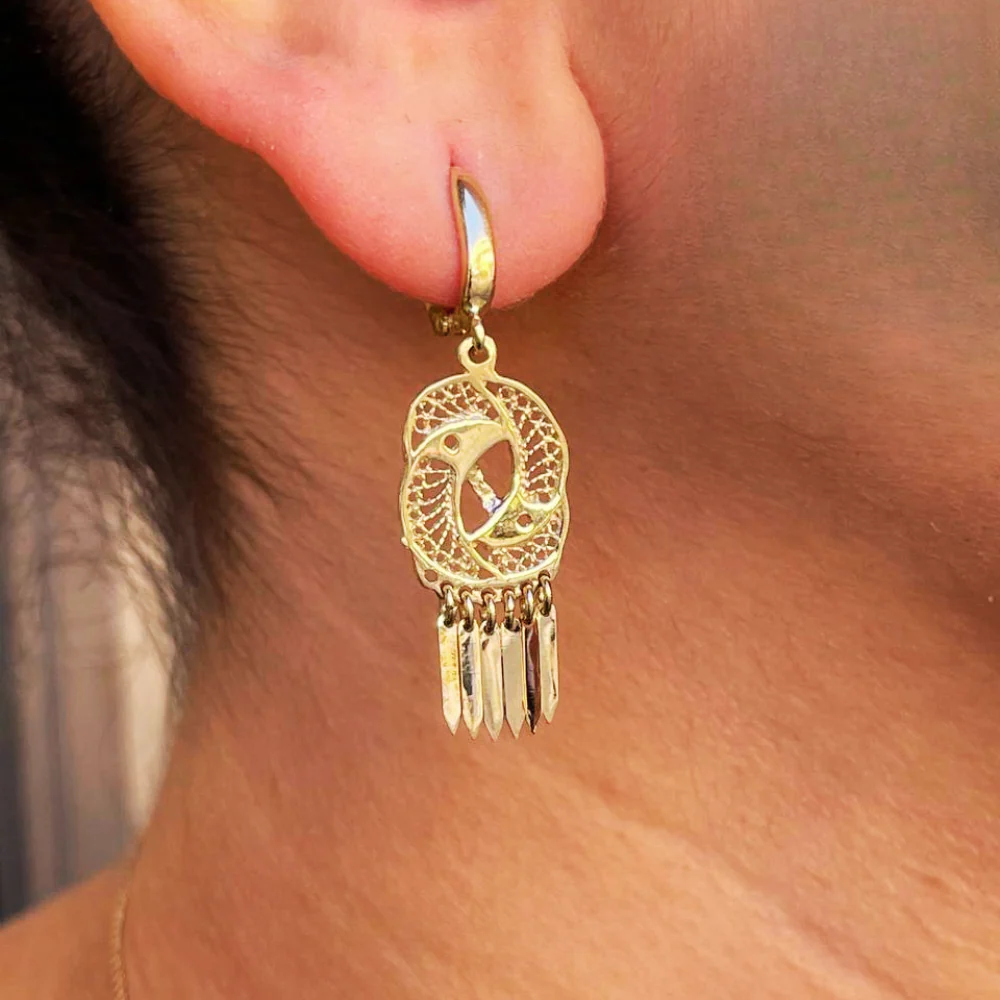 14K Gold Filigree Yin Yang Fringe Earrings - Image 3