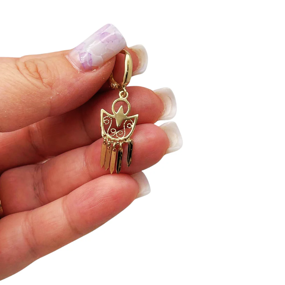 14K Gold Filigree Crescent Fringe Earrings - Image 2