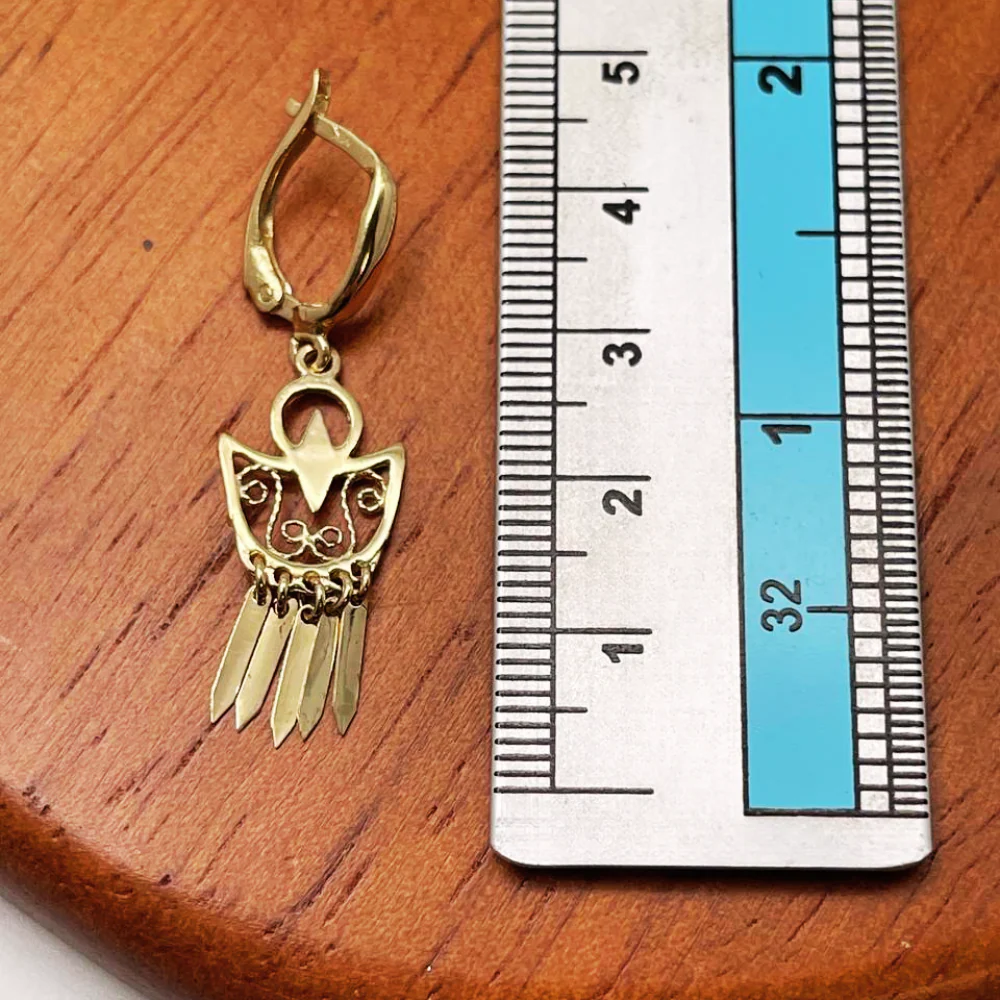 14K Gold Filigree Crescent Fringe Earrings - Image 6