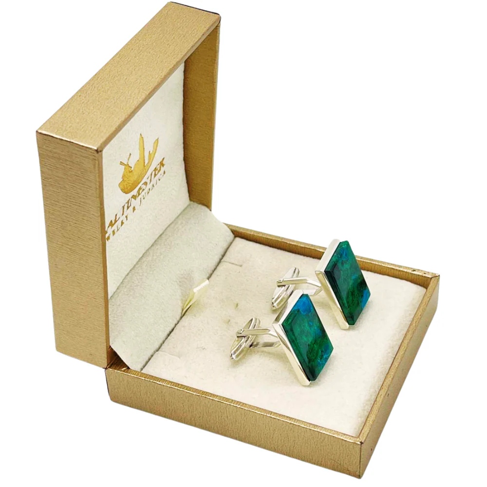 Sterling Silver Eilat Stone Rectangular Shaped Cuff Links - Image 6