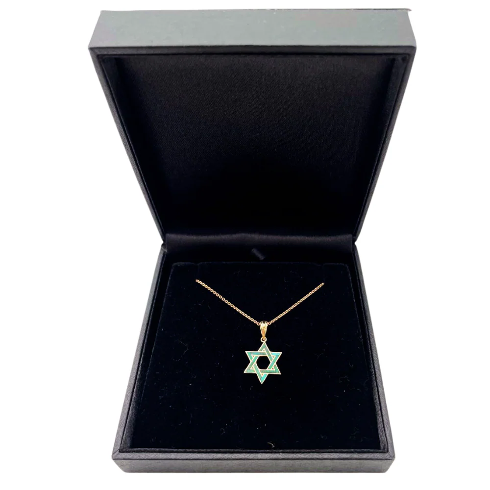 Eilat Stone Star of David Pendant in 14K Gold - 14 mm Size - Image 8