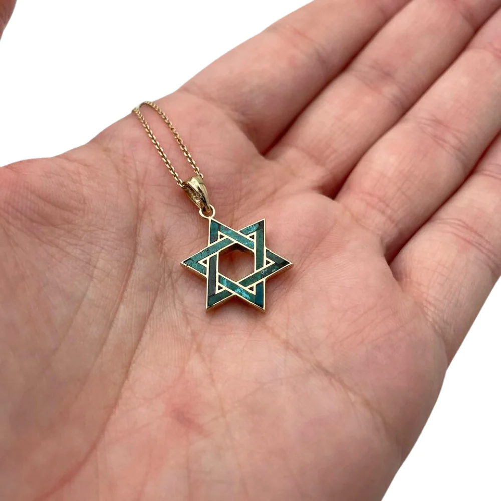 Eilat Stone Star of David Pendant in 14K Gold - 18 mm Size - Image 4