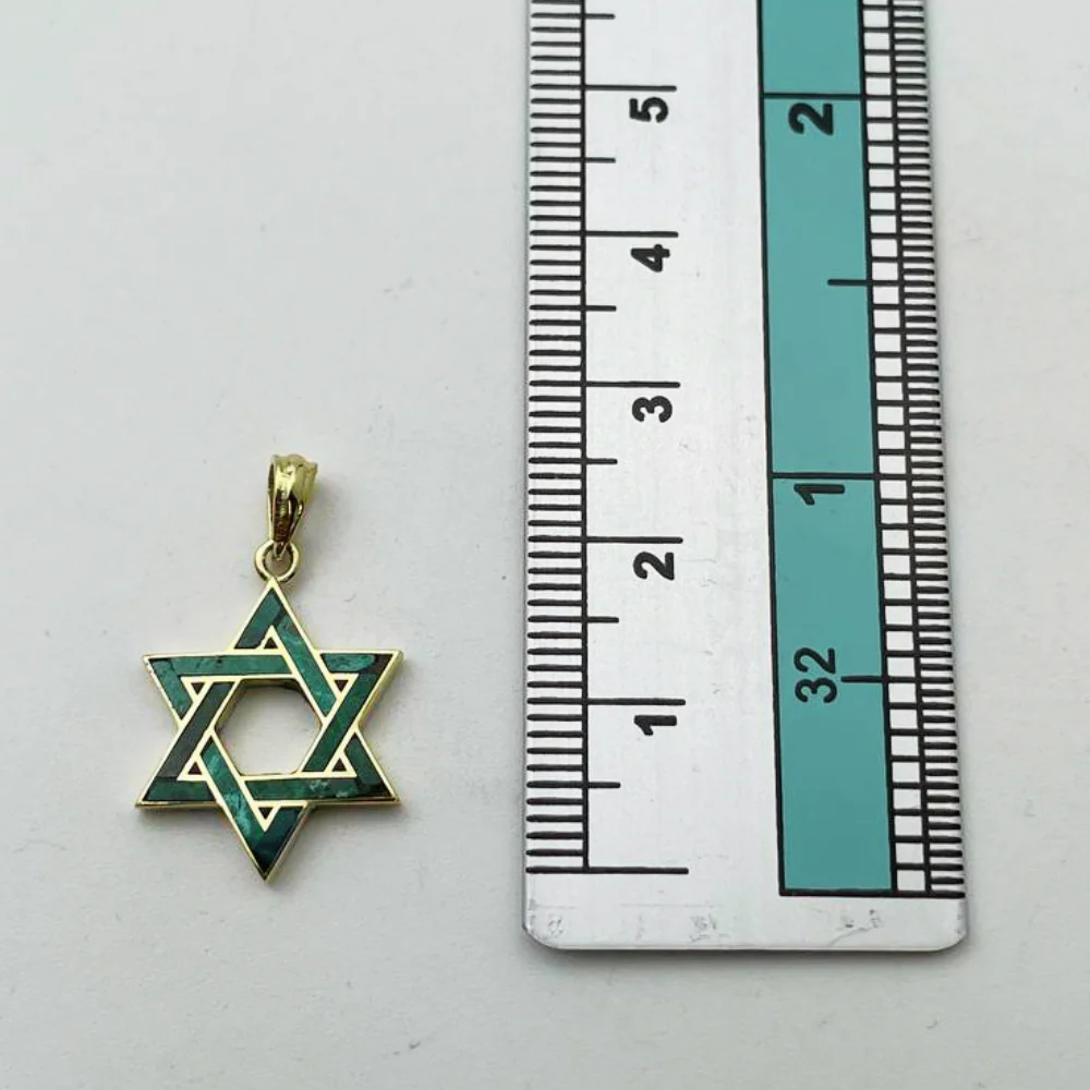 Eilat Stone Star of David Pendant in 14K Gold - 18 mm Size - Image 5