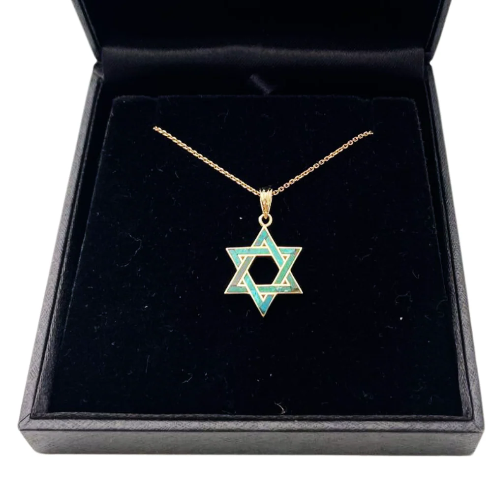 Eilat Stone Star of David Pendant in 14K Gold - 18 mm Size - Image 6
